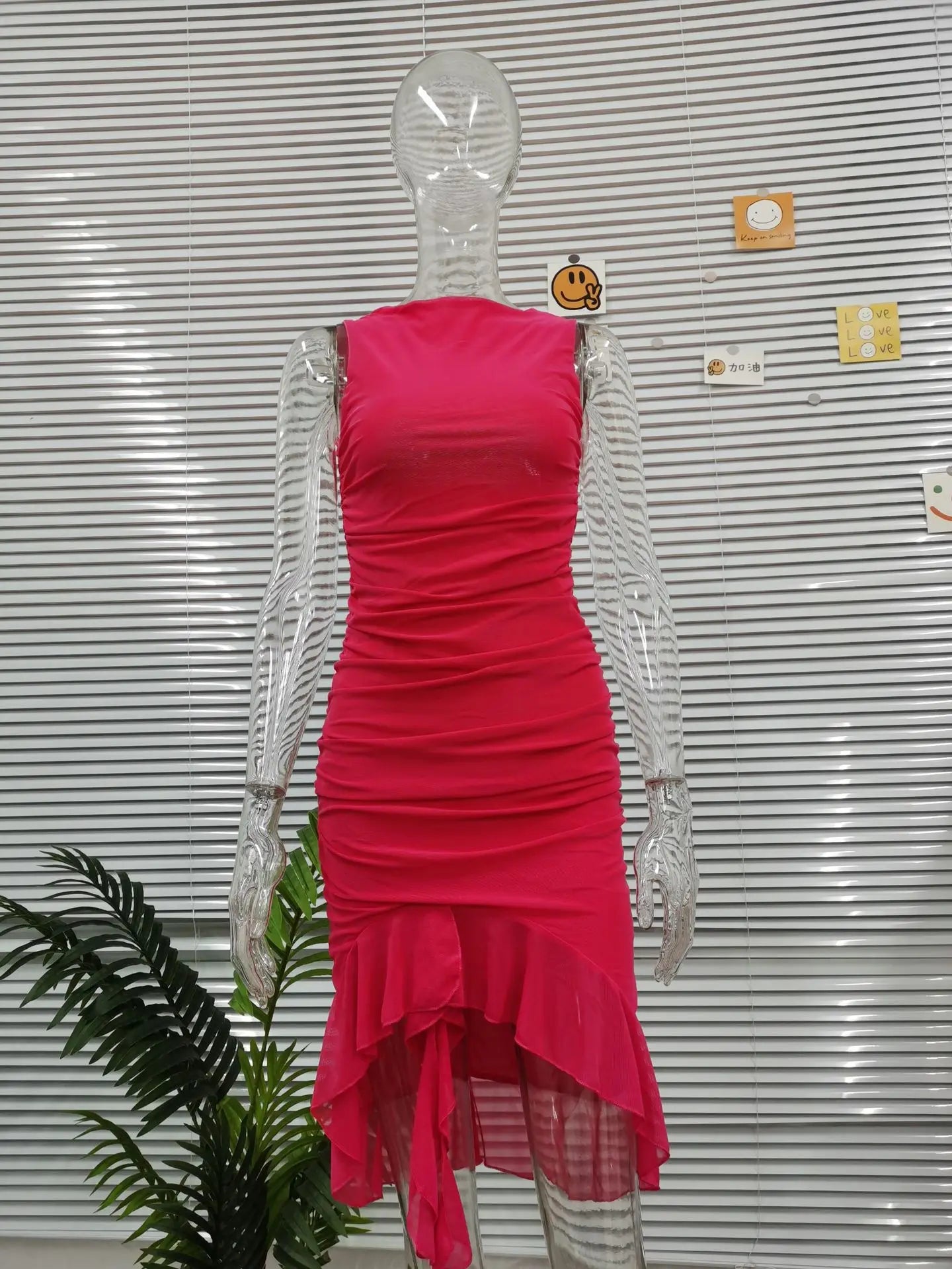 2025 Spring And Summer Sleeveless Dresses Women New Fashion Mesh Tight Solid Color Elegant Temperament Irregular Hem Vestidos