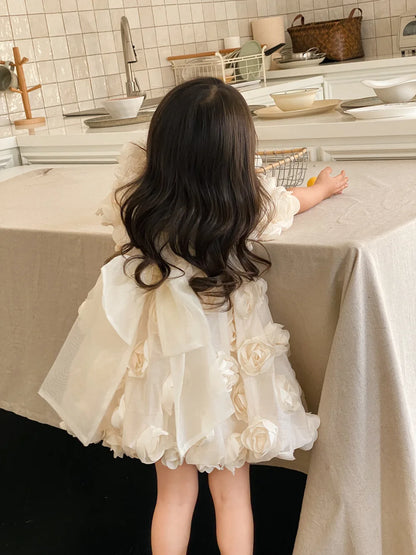 Children Clothing Korean Kids Clothes 2023 Spring and Summer Girls Flower Princess Dress Short Sleeve Sweet Cute Elegant Dress