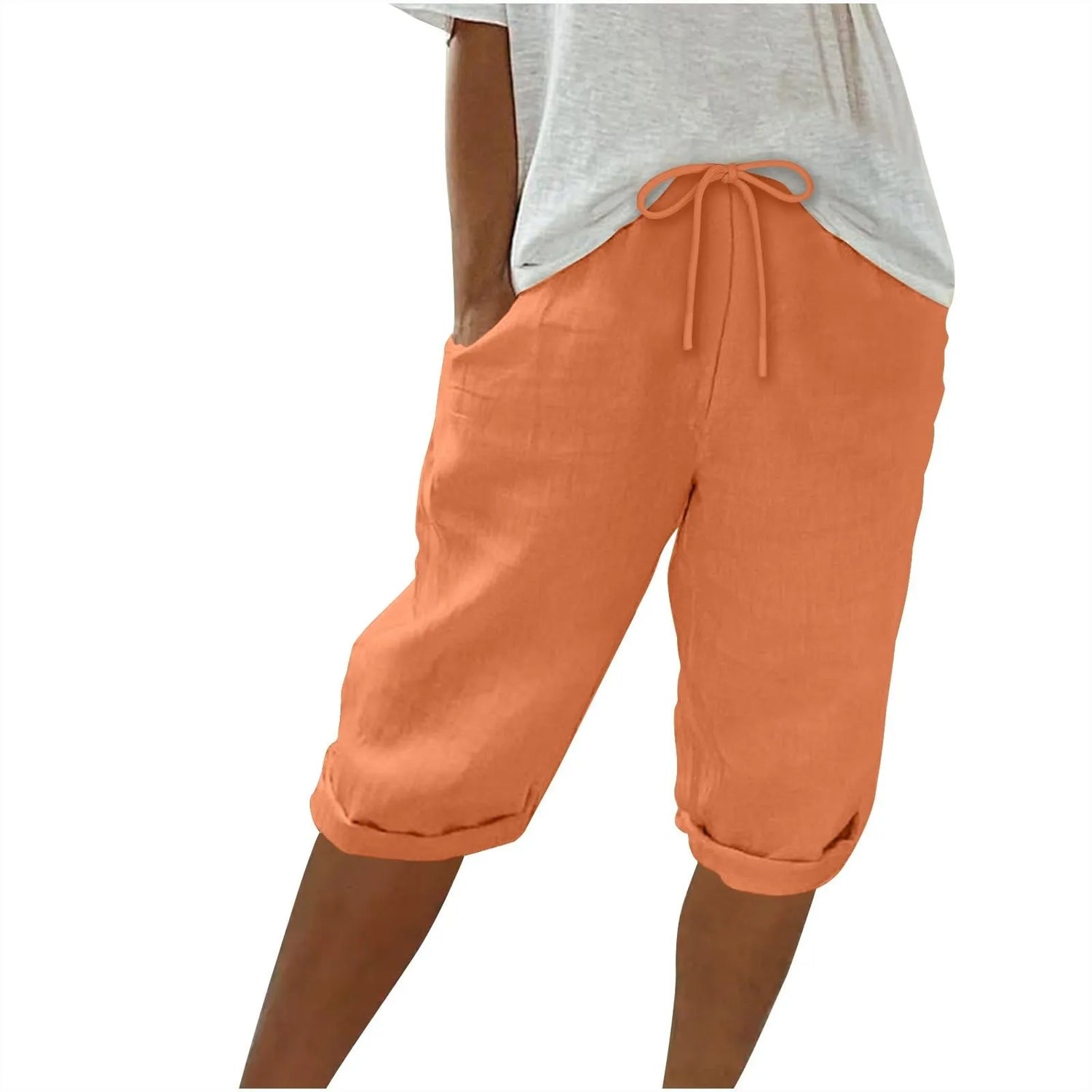 Casual Cotton Linen Pants For Female Streetwear Solid Color Wide Leg Capri Versatile Palazzo Pants Baggy Cargo Pants With Pocket