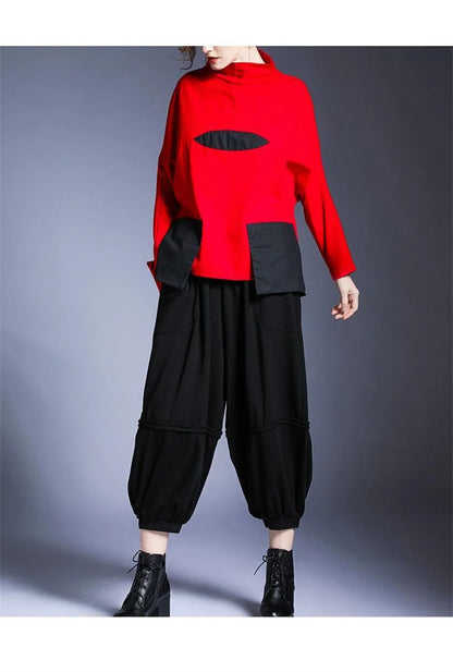 Hoodies Woman Clothing Woman Sweatshirts Autumn Loose High Neck Stitching Round  Coat Women&