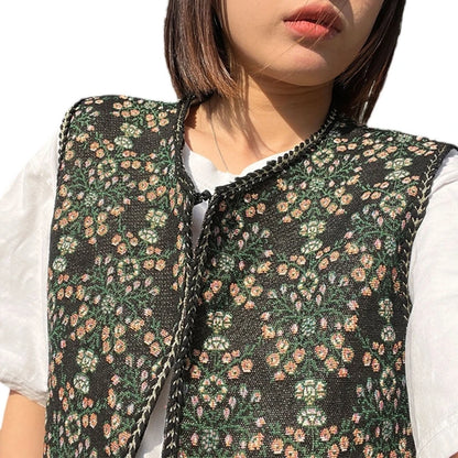 Vintage Floral Embroidery Printed Cardigan Vest Womens Elegant Sleeveless Tops Spring Summer Female Clothing Dropshipping