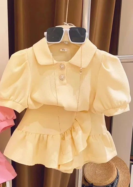 new summer girl clothes 2pc/set  top shirt+ skirt  children baby kids students fashion 90-140 3-8year fashion lovely solid