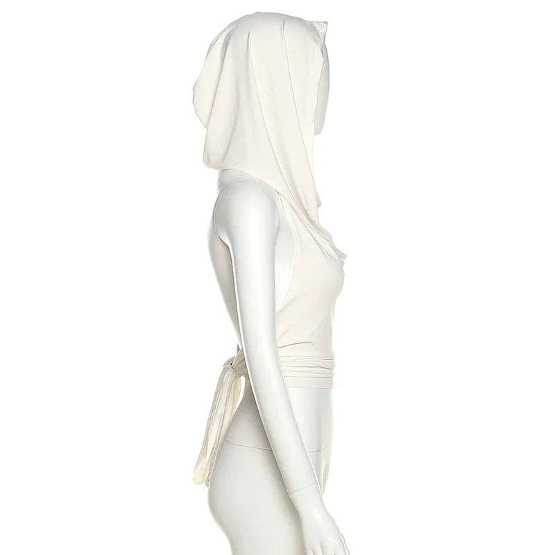 Hooded Crop Top Women Edgy Clothes Y2k Accessories Backless Sexy Halter Top Tie Back Camison Verano Sleeveless Ropa De Mujer