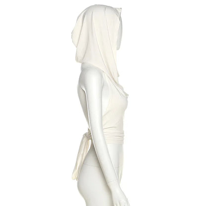 Hooded Crop Top Women Edgy Clothes Y2k Accessories Backless Sexy Halter Top Tie Back Camison Verano Sleeveless Ropa De Mujer