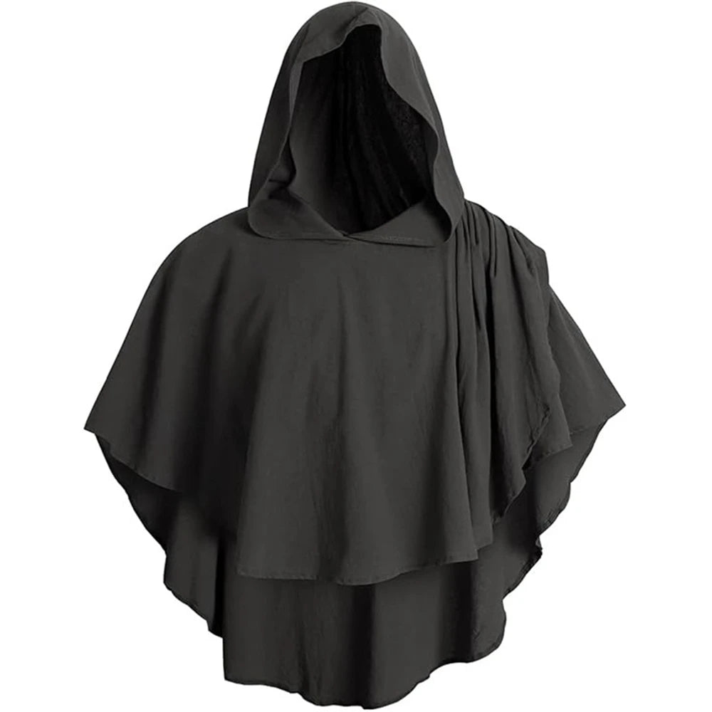 Medieval Hooded Cloak Coat for Men Medieval Cape Costume Adult Pagan Monk Robe Role Playing Short Cape