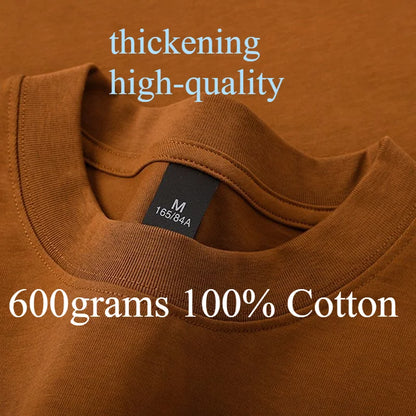 600g Cotton T-Shirts Men Short Sleeved Heavyweight Summer Round Neck Loose Breathable Shirt for Men Women Basic Tee