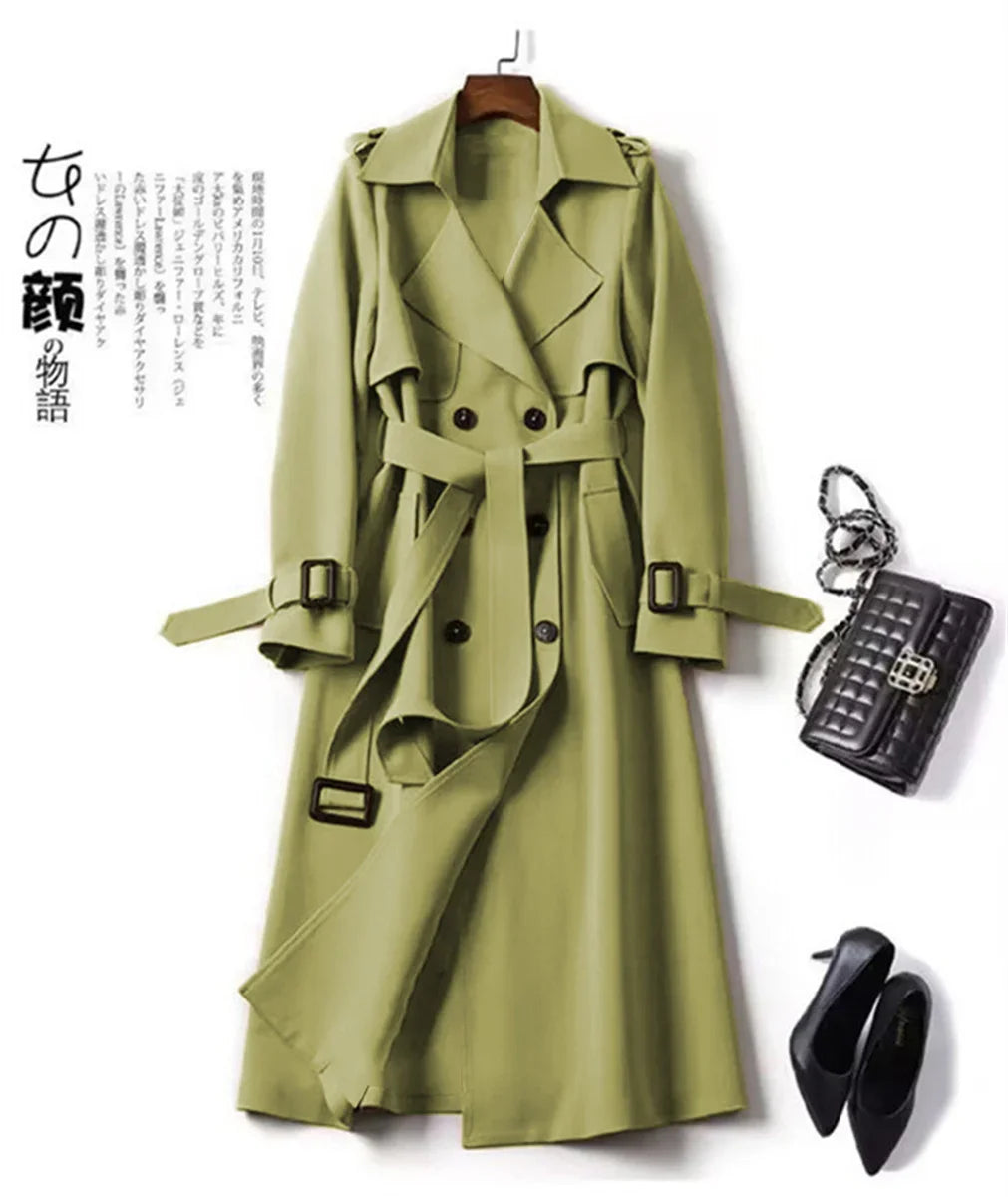Elegant Women  Fashion British Jackets Autumn Winter Widebreaker Streetwear Midi Coats Casual Office Lady Button Slim Chic Coat