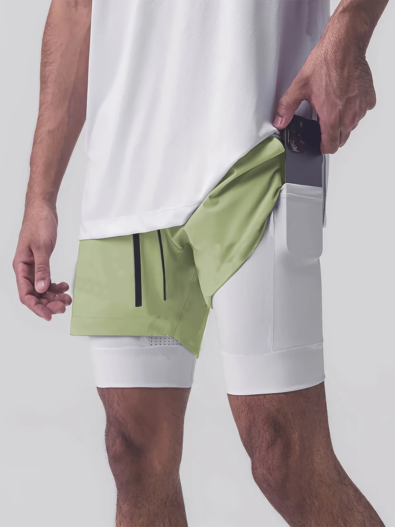 Sports shorts for men, double layered, quarter quick drying, elastic basketball, running training equipment, deep squat fitness,