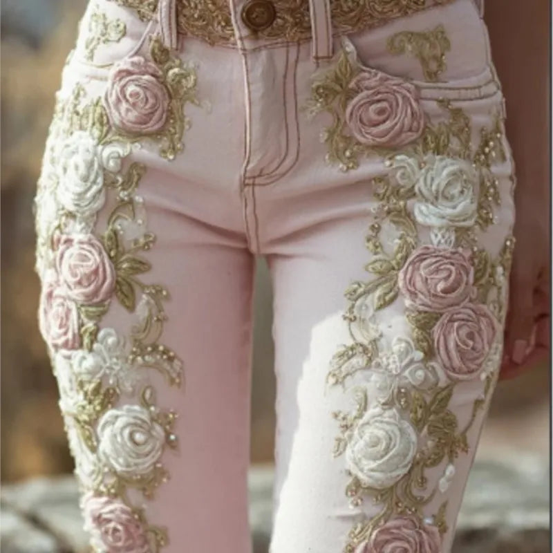 Fashion Floral Print Pants For Women Boho Holiday High Waist Long Pants Lady Casual Streetwear Clubwear Women&