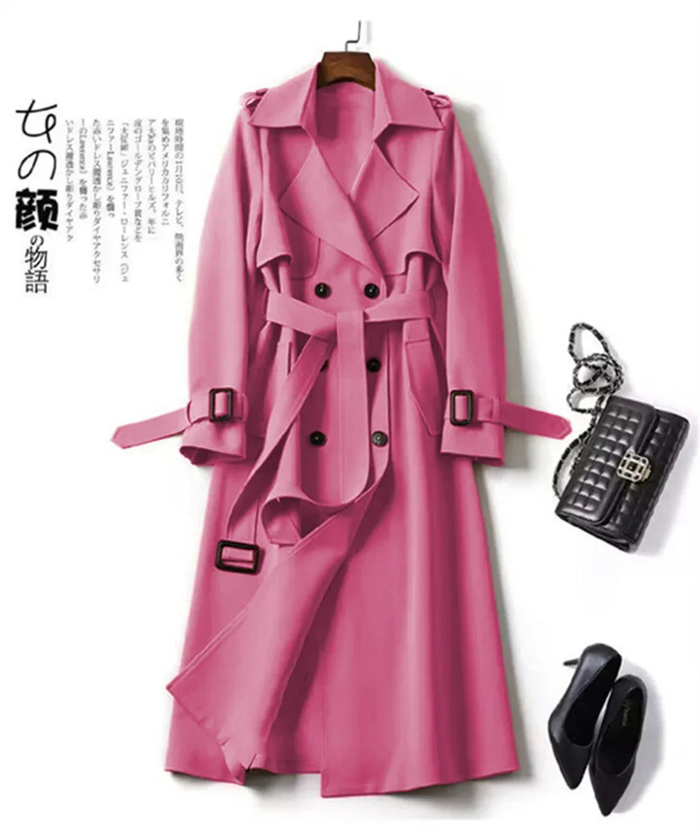 Elegant Women  Fashion British Jackets Autumn Winter Widebreaker Streetwear Midi Coats Casual Office Lady Button Slim Chic Coat