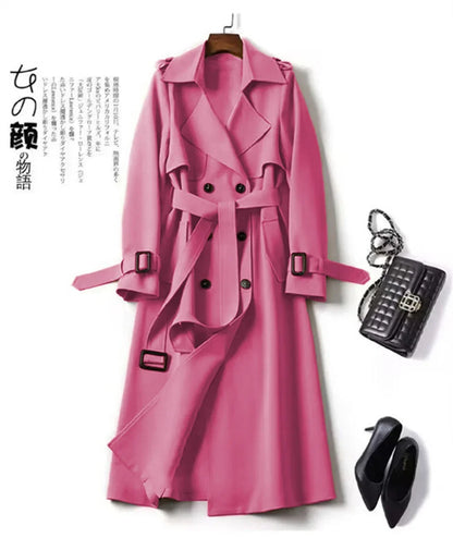 Elegant Women  Fashion British Jackets Autumn Winter Widebreaker Streetwear Midi Coats Casual Office Lady Button Slim Chic Coat