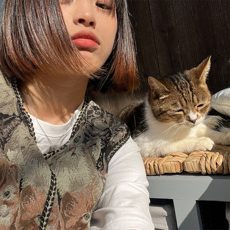 Vintage Floral Embroidery Printed Cardigan Vest Womens Elegant Sleeveless Tops Spring Summer Female Clothing Dropshipping