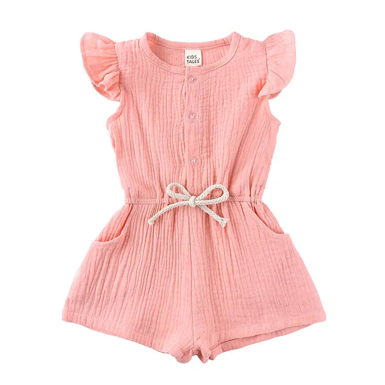 Summer New Kids Clothes Girls Rompers Cotton Linen Kids Jumpsuits Short Sleeve Children Clothing Girls Rompers 1-5 Years