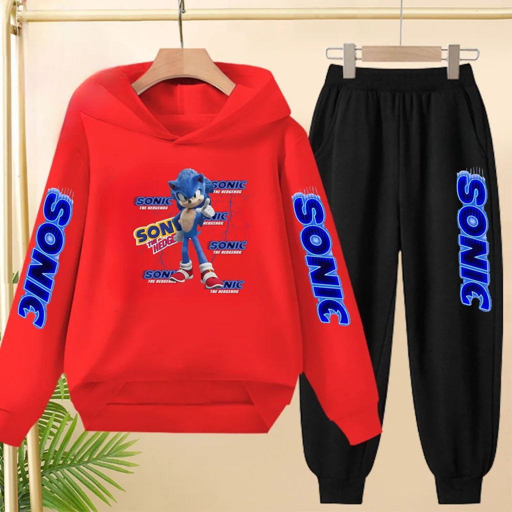 Kids Long-sleeved Clothing Supersonic Jogging Blue Sweatshirt Top Coat+Pants Hoodie Boys Girls 3-12Yrs Clothes Casual Sports Set
