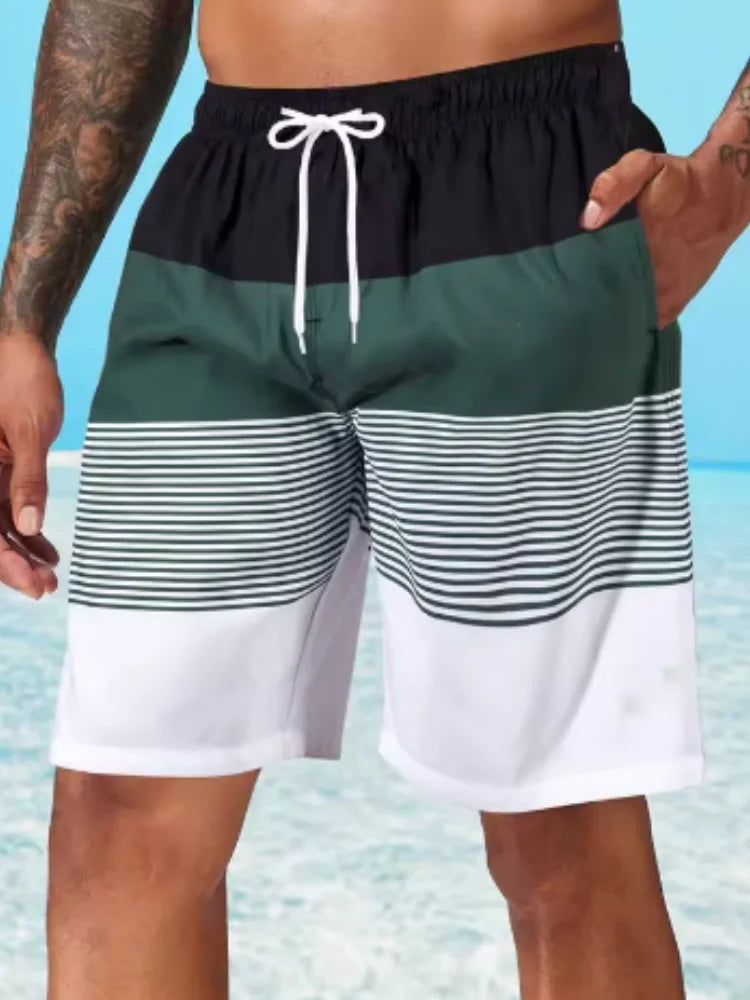 Men Striped Beach Shorts Men Fashion Swimwear Board Shorts Trunk Gym Fitness Pants Men&