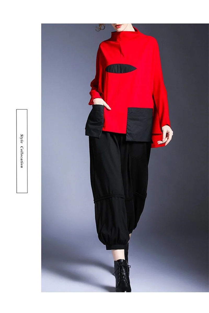 Hoodies Woman Clothing Woman Sweatshirts Autumn Loose High Neck Stitching Round  Coat Women&