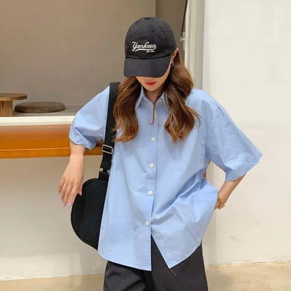 Short Sleeve Shirts Women Solid Cool Unisex College Рубашки Korean Style All-match Basic Mujer De Moda Prevalent Stylish Ins New