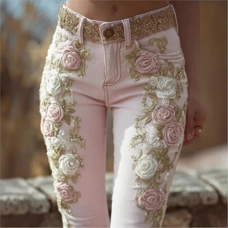 Fashion Floral Print Pants For Women Boho Holiday High Waist Long Pants Lady Casual Streetwear Clubwear Women&