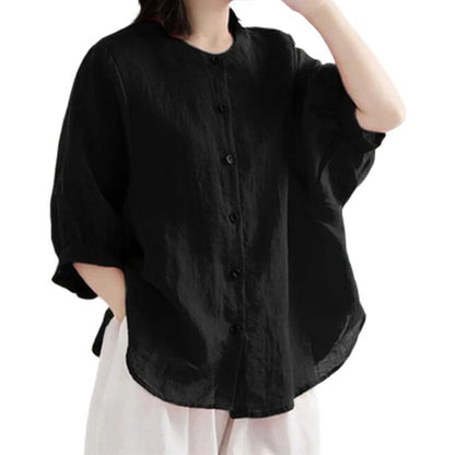 Casual Long Sleeve Cotton Linen Blouses Female Loose Fit Vintage Style Shirts Comfortable Lightweight Breathable Tops
