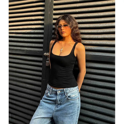 Women Scuplted Square Neck Tank Top