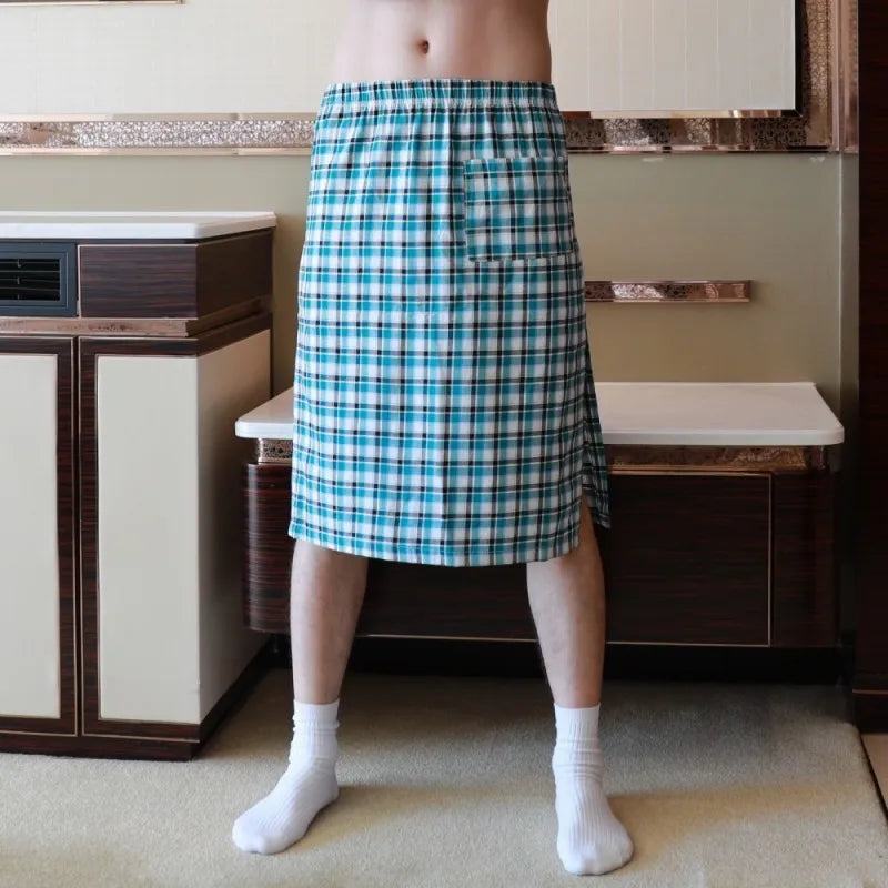 Sexy Pajamas For Men Sleepwear Men British Style Plaid Loose Lounge Pyjama Male Cotton Sleep Bottoms Homme Side Split Nightdress