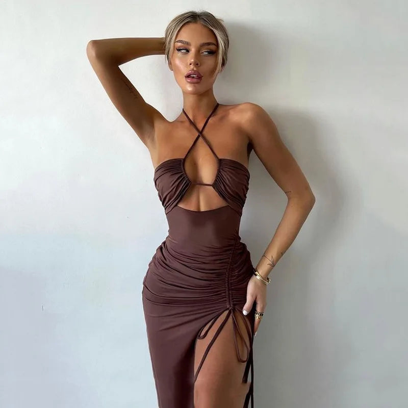 Sleeveless Sexy Female Midi Backless Dresses Slim Night Club Party Women&