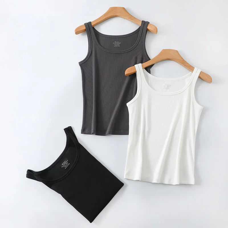Women Tank Top Ribbed Cotton Boat Neck Sleeveless Tops Essentials M-XL