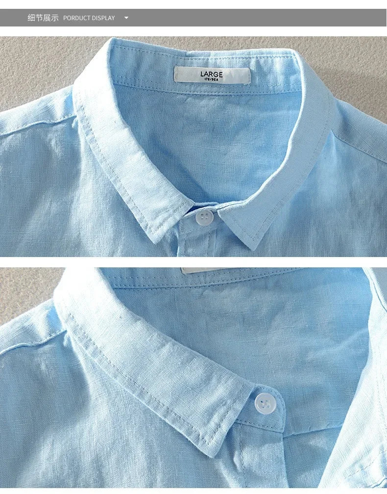 Pure Linen Short-sleeved Shirt Men&