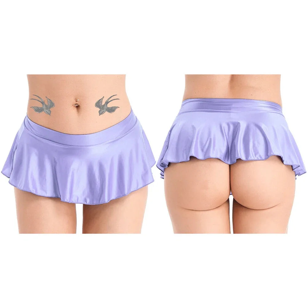 Sexy Womens Glossy Short Skirt Shiny Skater Dance Party Skirt  A-line Skirt 2023 Fashion Summer Women&