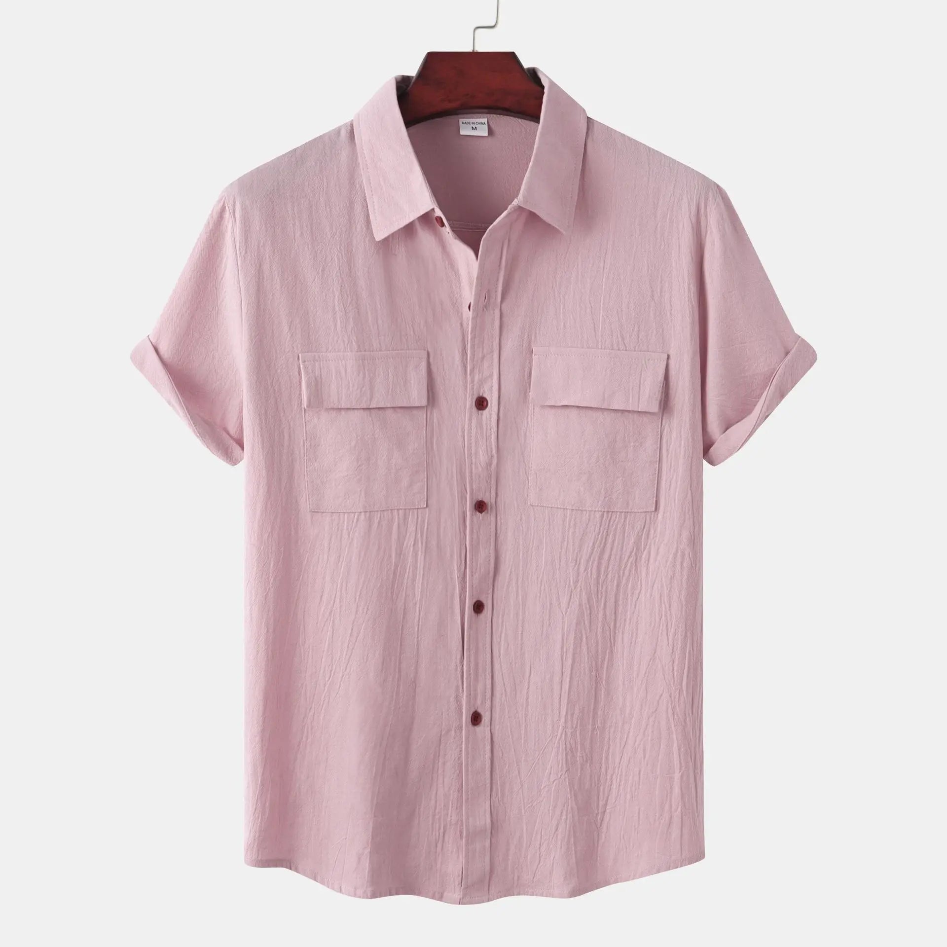 Turn Down Collar Men Shirts Solid Short Sleeve Shirts Single Breasted Casual Shirt Buttons Cardigan Sports Loose Breathable