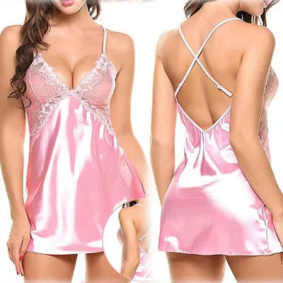 Pajamas Women Nightdress Sexy Lingerie Lace Satin Silk Sleepwear  Sex Hot Erotic Top Underwear Nightgown Babydool S-2XL