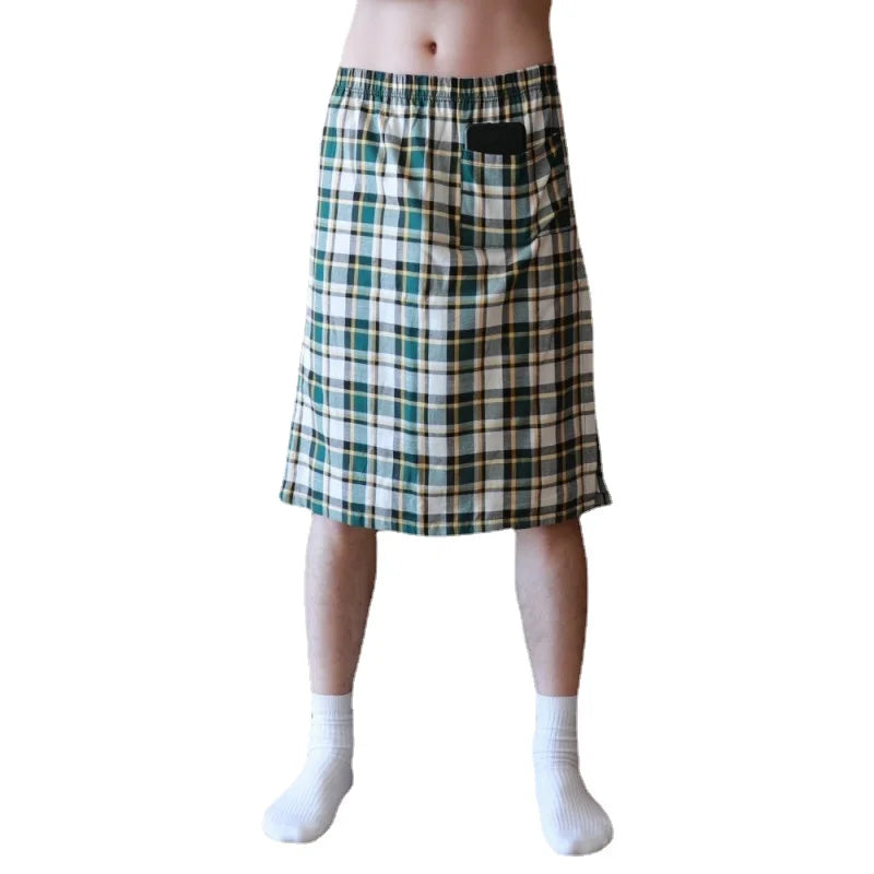 Sexy Pajamas For Men Sleepwear Men British Style Plaid Loose Lounge Pyjama Male Cotton Sleep Bottoms Homme Side Split Nightdress