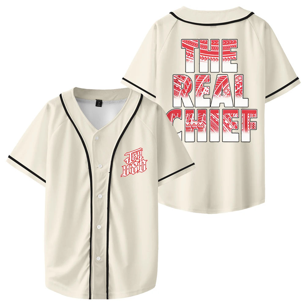 Jey Uso The Real Chief Baseball Jersey V-Neck Short Sleeve Streetwear Tee Men Women University Uniform Tops