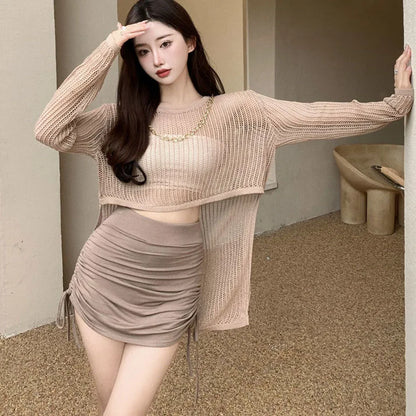 Sexy Women Summer Mini Skirts Drawstring High Waist Wrapped Hip Skirt Female Wild Solid Folds Slim Elastic Shorts Y2K Skirts