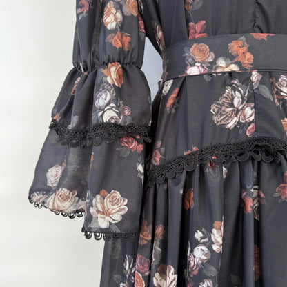 Women Maxi Dresses Sping Summer Bohemian Casual Flare Sleeve High Waist Beach Woman Chiffon Floral Belt Vestidoes Long Dress