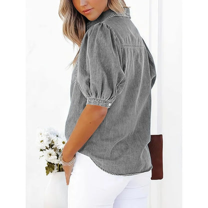 Women’s Casual Short Sleeve Shirt Loose Button Cotton Blouse Lightweight Breathable Summer Office Workwear Elegant Style