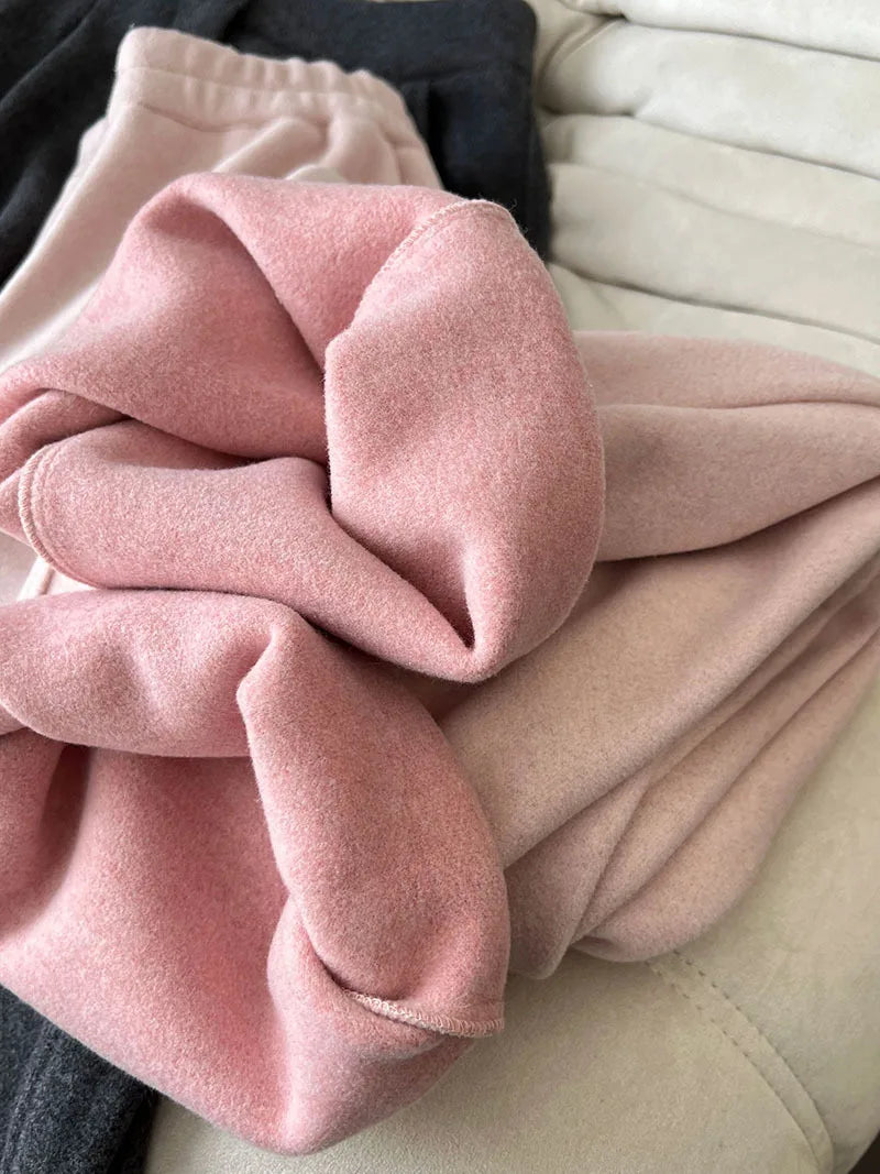 2025 Women Winter Autumn Thick Pants High Waist Wide Leg Warm Woolen Pants Fashion Clothes Vintage Pants Female Trousers