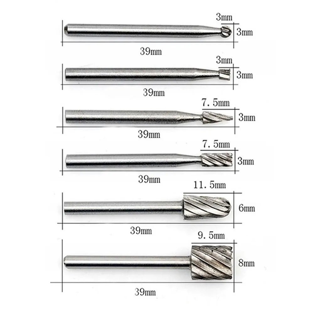 6Pcs Rotary Drill Bits Carbide Milling Cutter Rotary Tool Cut Dremel Tools Wood Metal Carving