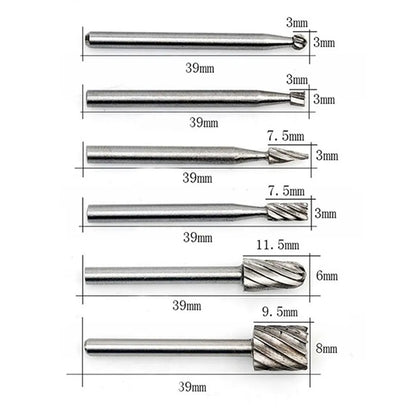 6Pcs Rotary Drill Bits Carbide Milling Cutter Rotary Tool Cut Dremel Tools Wood Metal Carving
