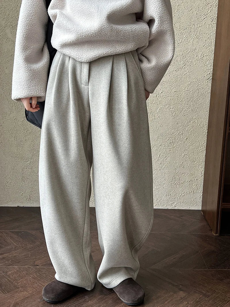 2025 Women Winter Autumn Thick Pants High Waist Wide Leg Warm Woolen Pants Fashion Clothes Vintage Pants Female Trousers