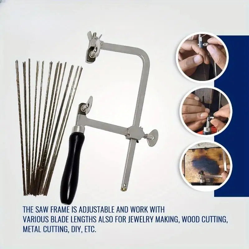 Saw Bow with 144 Blades Black Handle U Shaped Woodworking Flower Wire Saw for Jewelry Gold Making