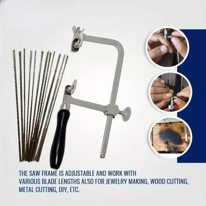 Saw Bow with 144 Blades Black Handle U Shaped Woodworking Flower Wire Saw for Jewelry Gold Making
