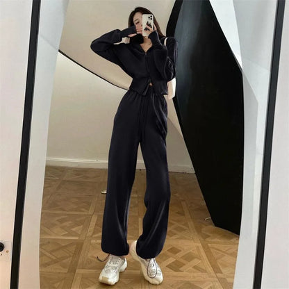 Fashion Suit for Women Spring  Autumn Korean New Hooded Sweatshirt Casual Trousers Two-piece Trendy Set
