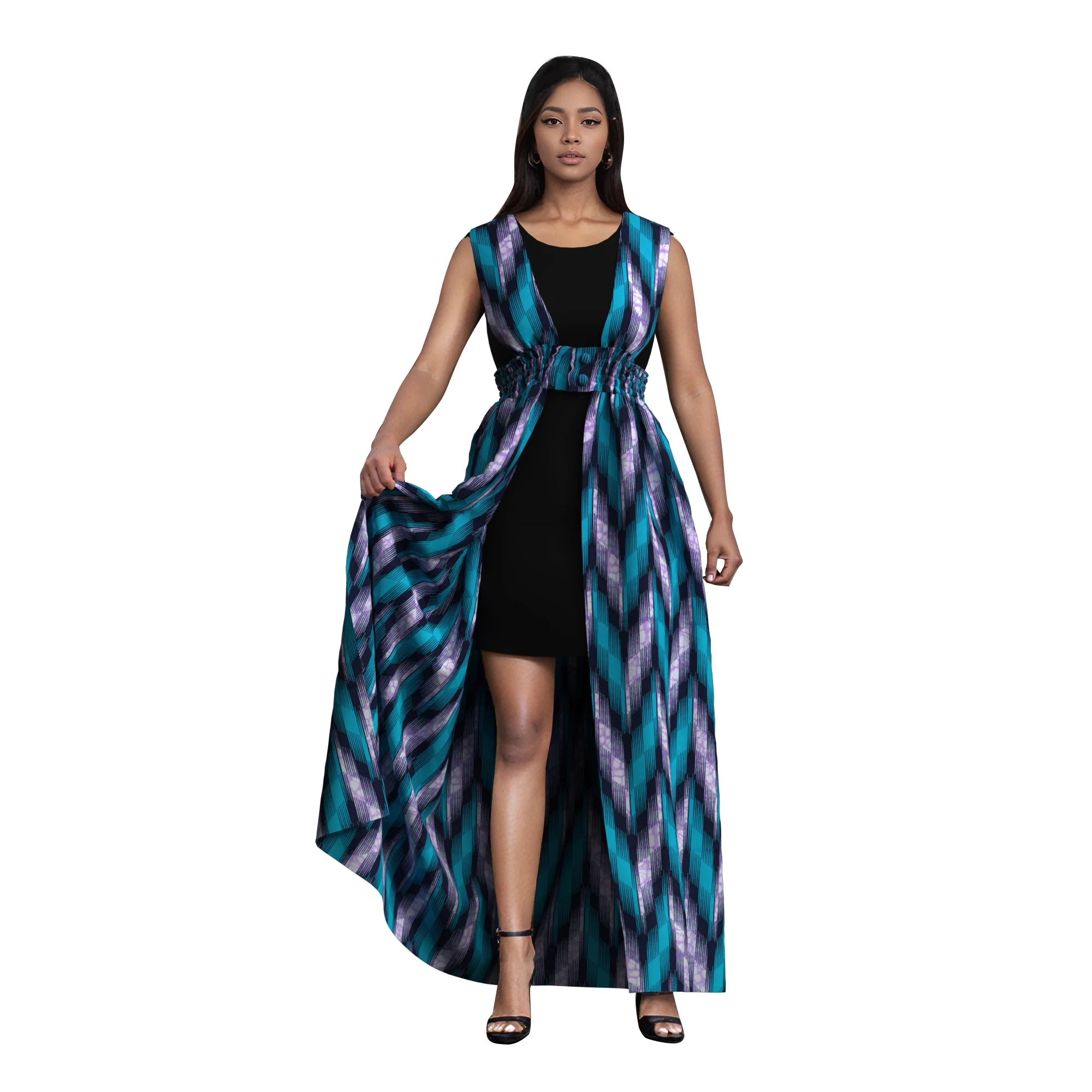 African Print Long Kaftans Dress for Women Sleeveless Vest Dresses Traditional African Design Party Clothing WY11071