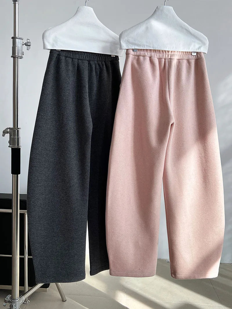 2025 Women Winter Autumn Thick Pants High Waist Wide Leg Warm Woolen Pants Fashion Clothes Vintage Pants Female Trousers