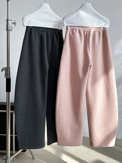 2025 Women Winter Autumn Thick Pants High Waist Wide Leg Warm Woolen Pants Fashion Clothes Vintage Pants Female Trousers
