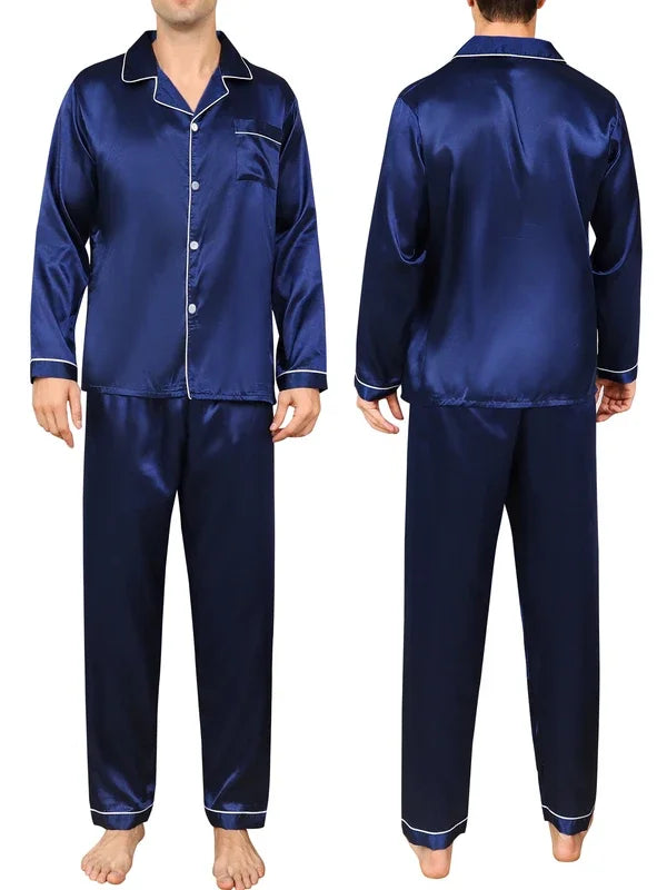 Men Pajama Sets Microfiber Sleepwear For Sleeping Man Shirt Satin Long Sleeve Pyjama Male Home Night Wear Plus Size Loungewear