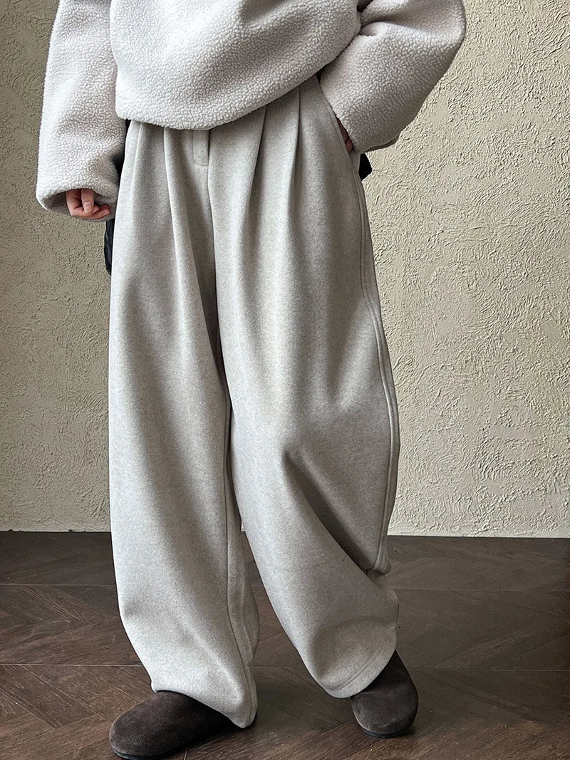 2025 Women Winter Autumn Thick Pants High Waist Wide Leg Warm Woolen Pants Fashion Clothes Vintage Pants Female Trousers