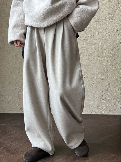 2025 Women Winter Autumn Thick Pants High Waist Wide Leg Warm Woolen Pants Fashion Clothes Vintage Pants Female Trousers