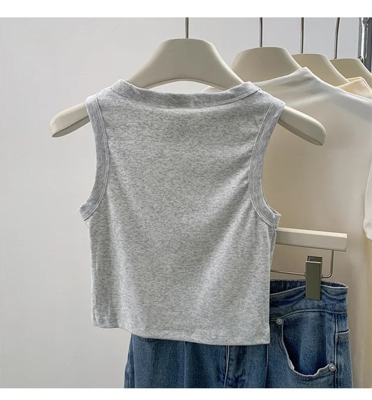 2026 Tank Top For Women Ribbed Down Sleeveless Blouse Solid Color Casual Women&